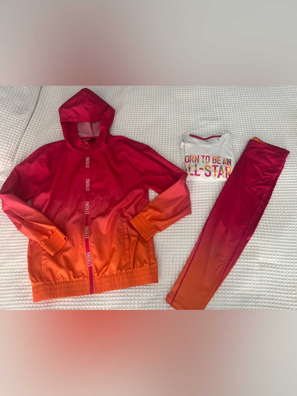 Ideology Pink/Orange 3 Piece Set - Hooded Windbreaker with Ring-Zip, t-shirt, le